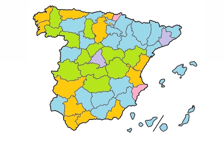 maestradepueblo's tweet image. En rojo las provincias que garantizan una vuelta al cole segura.
