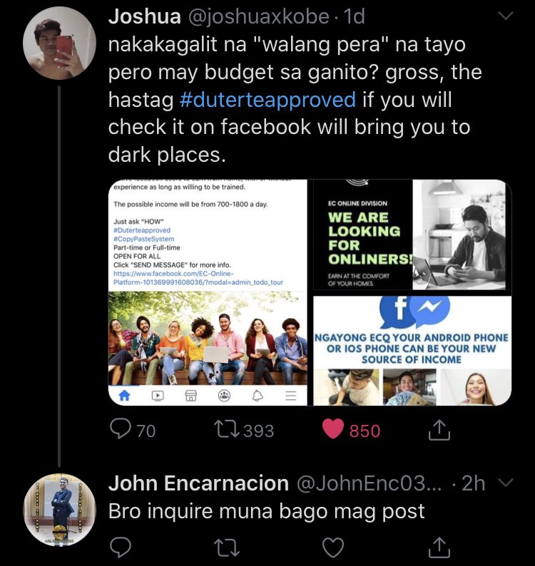 secret_hapiee's tweet photo. If #DuterteApproved was a hoax then why are troll accounts being created to unintelligibly spam on tweets about it? Hmm π€ https://t.co/uLIvIsSaVT