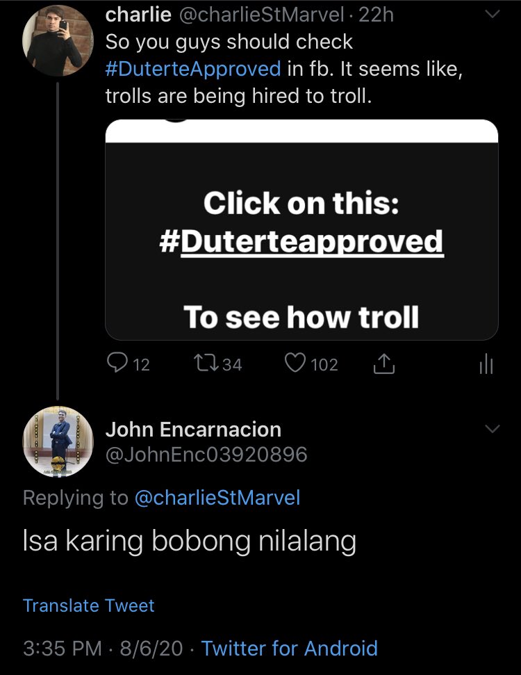 secret_hapiee's tweet photo. If #DuterteApproved was a hoax then why are troll accounts being created to unintelligibly spam on tweets about it? Hmm π€ https://t.co/uLIvIsSaVT