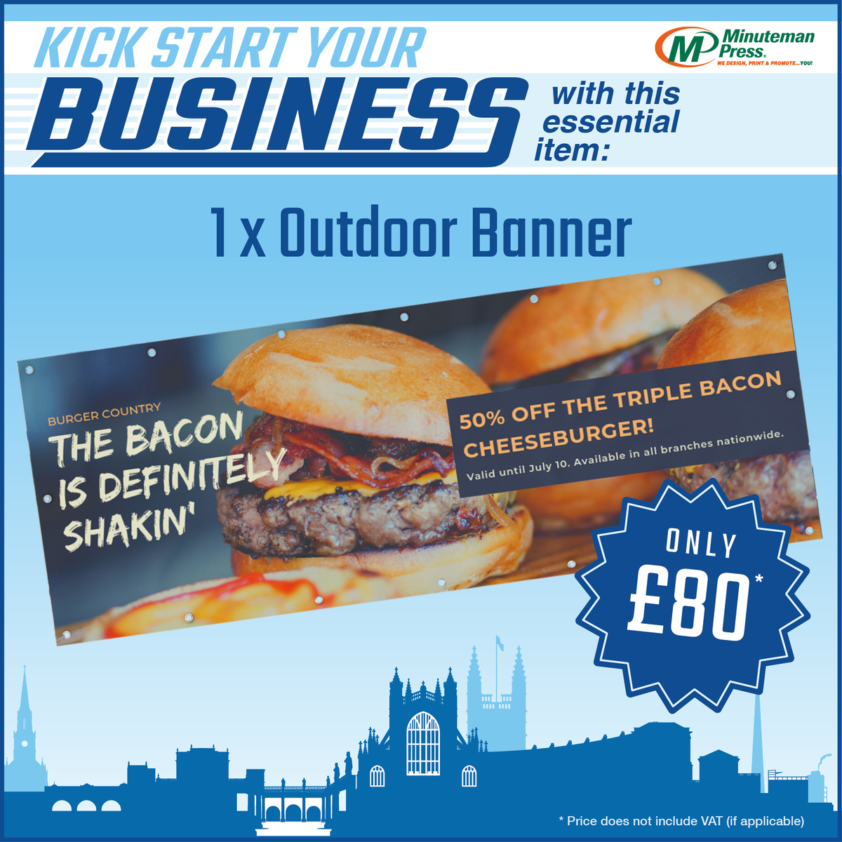 minutemanbath's tweet photo. We've come up with some great deals to Kick Start your business this summer.
So here's an offer on a large 1m x 2m PVC banner for just £80+VAT.
Contact us for details.
#bouncebackbath #minutemanpress ##business #shoplocal #buylocal #kickstart https://t.co/jASXbWAuC3