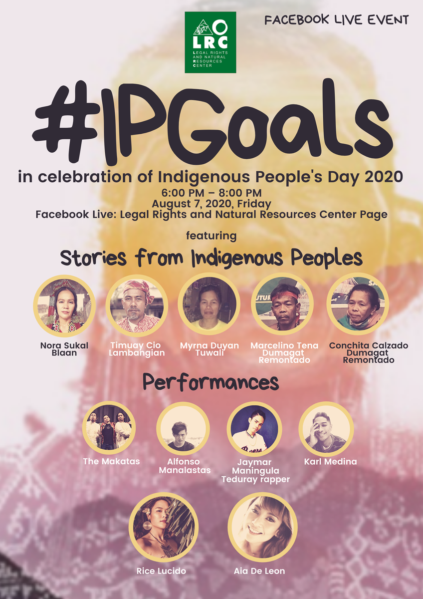 not_alfonso's tweet photo. In celebration of Indigenous People's Day 2020, join us for #IPGoals! The event will happen tomorrow, 7 August, at 6 PM. The event will be broadcasted on the Legal Rights and Natural Resources Center's official page on Facebook! https://t.co/ynyWqQk3vC