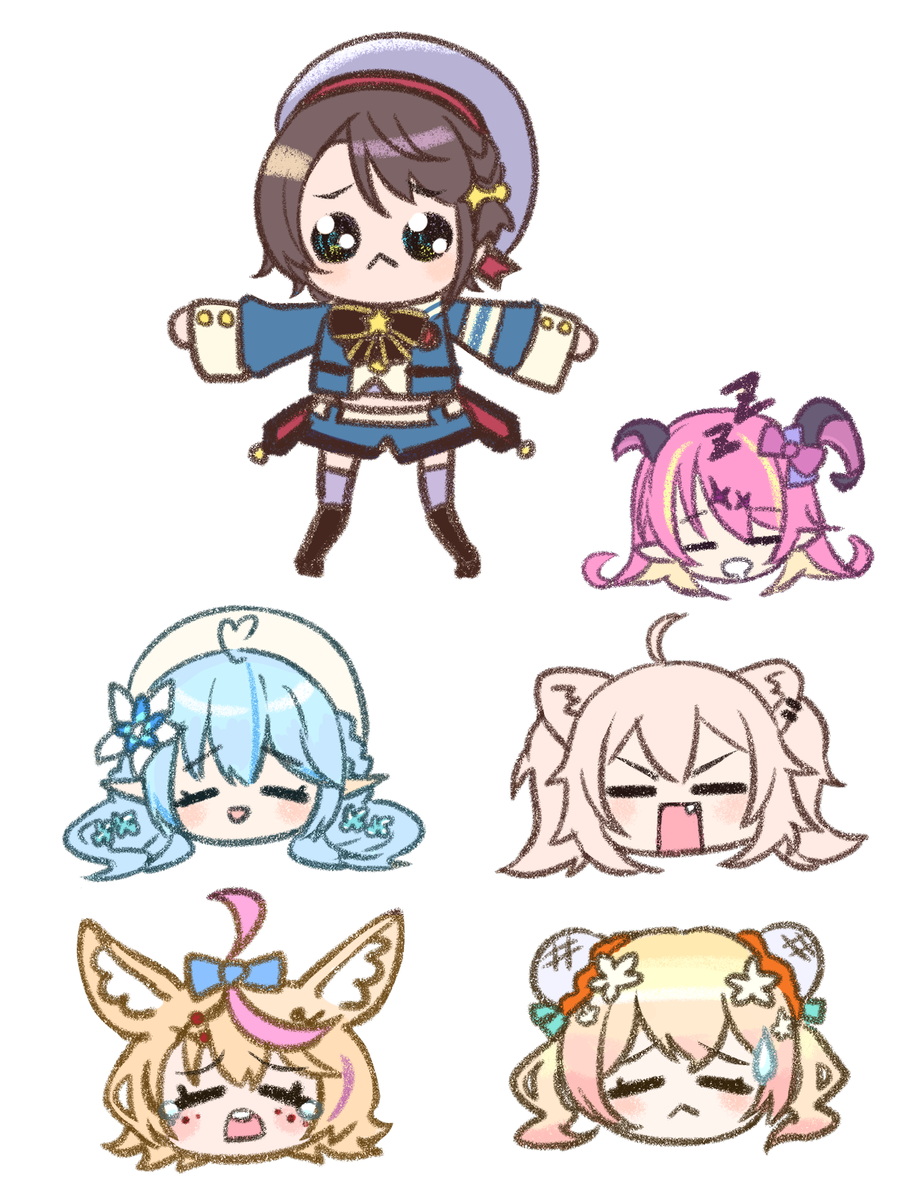桃鈴ねね ,尾丸ポルカ ,獅白ぼたん ,雪花ラミィ 「らくがきARです!ご自由に?
#大空スバル #プロテインザスバル
#魔乃アロエ 」|ぱんじゃむのなめ ＠ホロクル G-05のイラスト