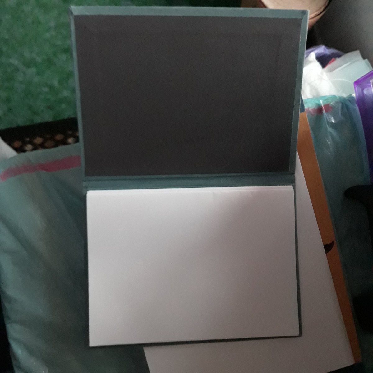 Pandeimonium's tweet photo. Bookmaking is slowly underway again.
This piece is a commission for a dear friend.

This dusty blue buckram is gorgeous! 

#Bookbinding #Bookmaking #DisabledArtist #SmallBusiness #Handmade #SkillsToPayTheBills https://t.co/ZiCUCrkBRS