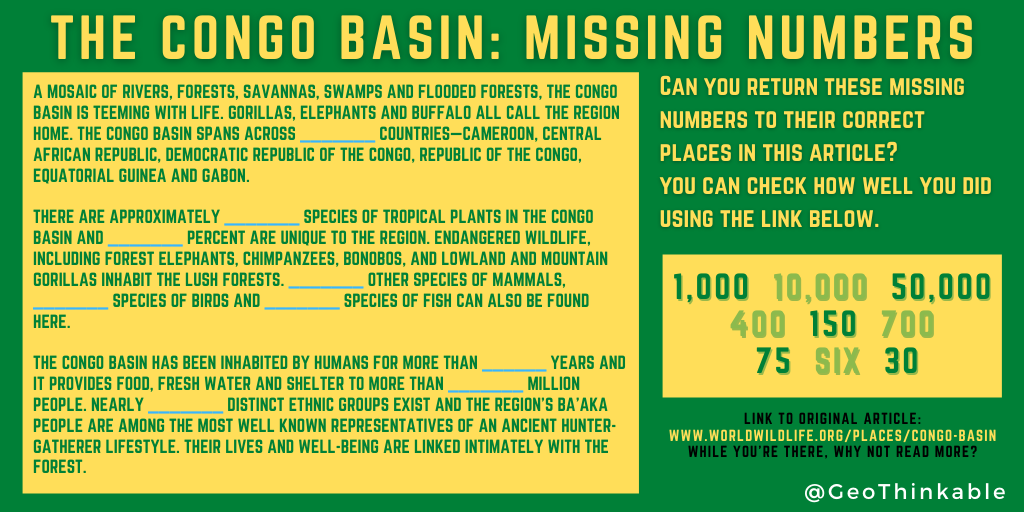 GeoThinkable's tweet photo. 🌍Africa on the Equator🌍
Day Four: The Congo Basin (Part 2/3)
#geothinkable #geographyteacher #geography #Africa #Congo #learningfromhome https://t.co/GFOCCcn3MI