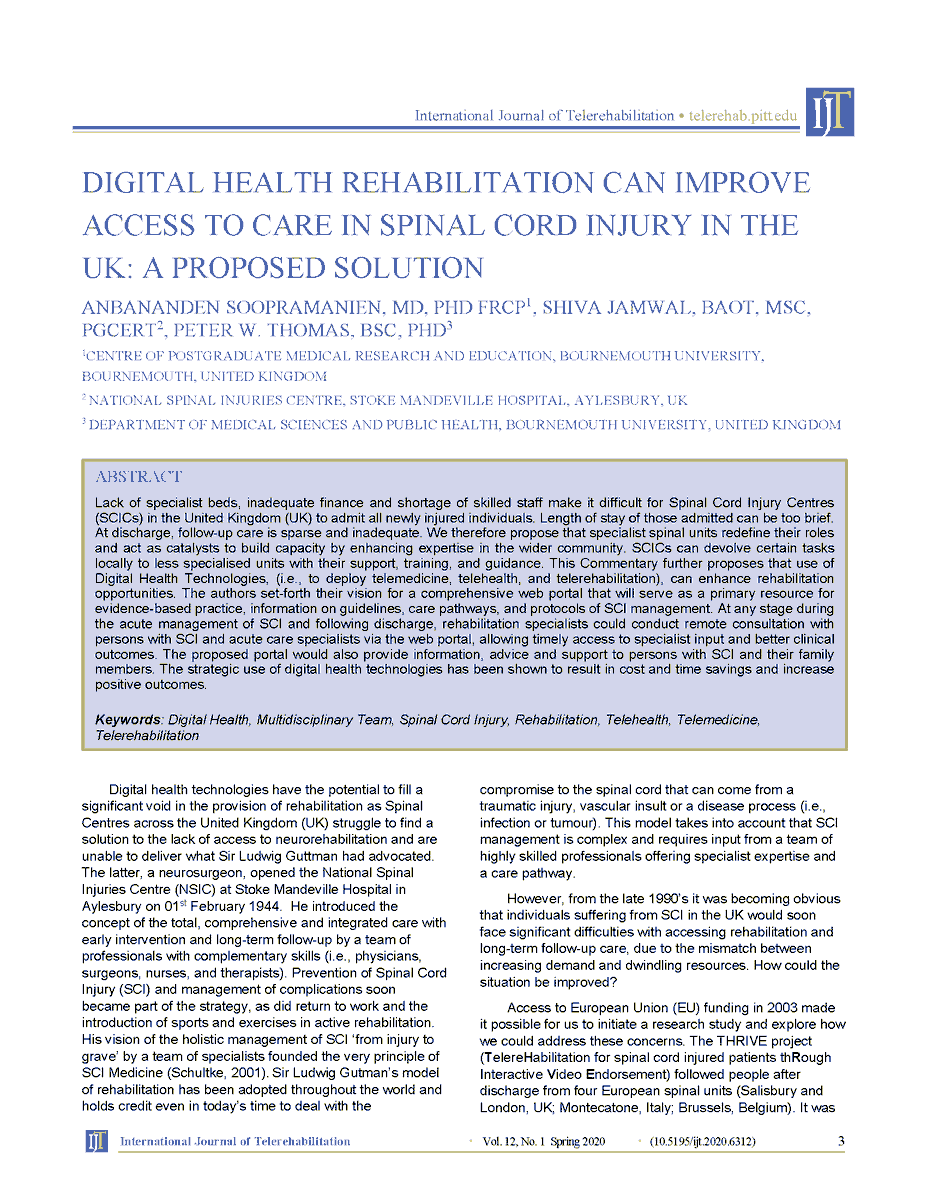Congratulations to <a href="/SomekAssociates/">Somek&Associates</a> Shiva Jamwal, OT #expertwitness, who has recently co-authored an article which was published in the International Journal of Telerehabilitation #spinalinjury To read more about Shiva, please click here: somek.com/site/people/pr…