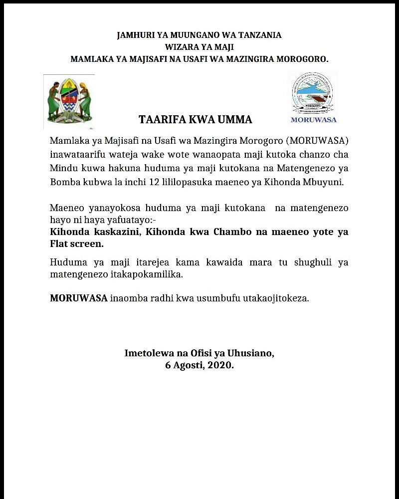 Mamlaka ya Maji Morogoro (@moruwasa1) on Twitter photo 