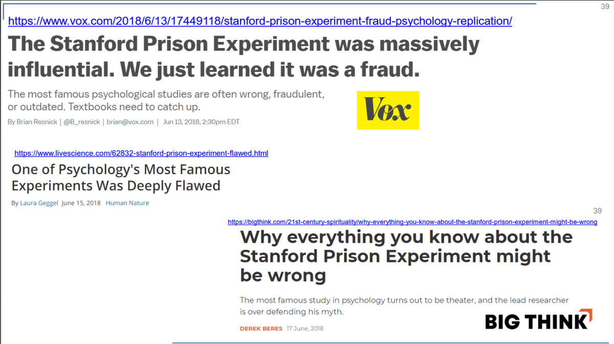 To my great surprise, all that I've taught in that class was covered in great detail with remarkable storytelling by  @rcbregman.Example #1:Humankind Chapter 7: Stanford Prison.Not an experiment, staged, unethical, flawed to the core.My slides: