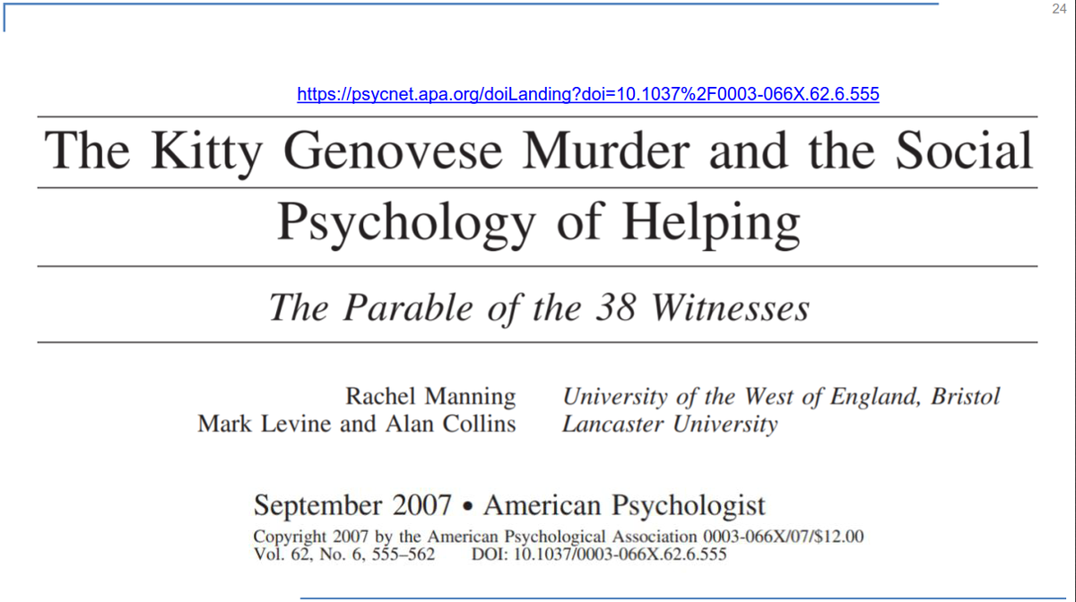 Example #3:Humankind Chapter 9: Kitty GenoveseAll we thought we knew about this case seems wrong.My slides:
