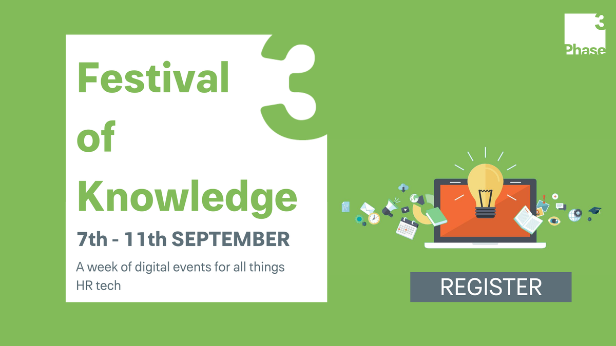 phase3c's tweet photo. Join us for a week of digital events for all things HR tech at our first ever virtual Festival of Knowledge! From user groups to payroll reporting, people analytics and many more there is plenty to choose from! Register here: https://t.co/E1iTgyvmeT #phase3 #festival #hrtechlan https://t.co/TebMGEToYP