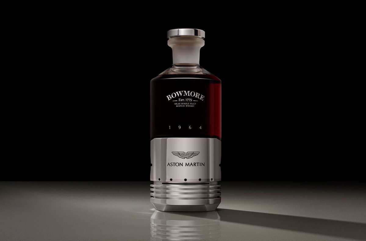 astonmartin's tweet photo. Limited to just 27, the Black Bowmore DB5 bottle has been crafted using hand-blown glass and a genuine DB5 piston head to create a bold celebration of heritage.

#AstonMartin #Bowmore #LiveExceptional https://t.co/hVJKu7ah3y