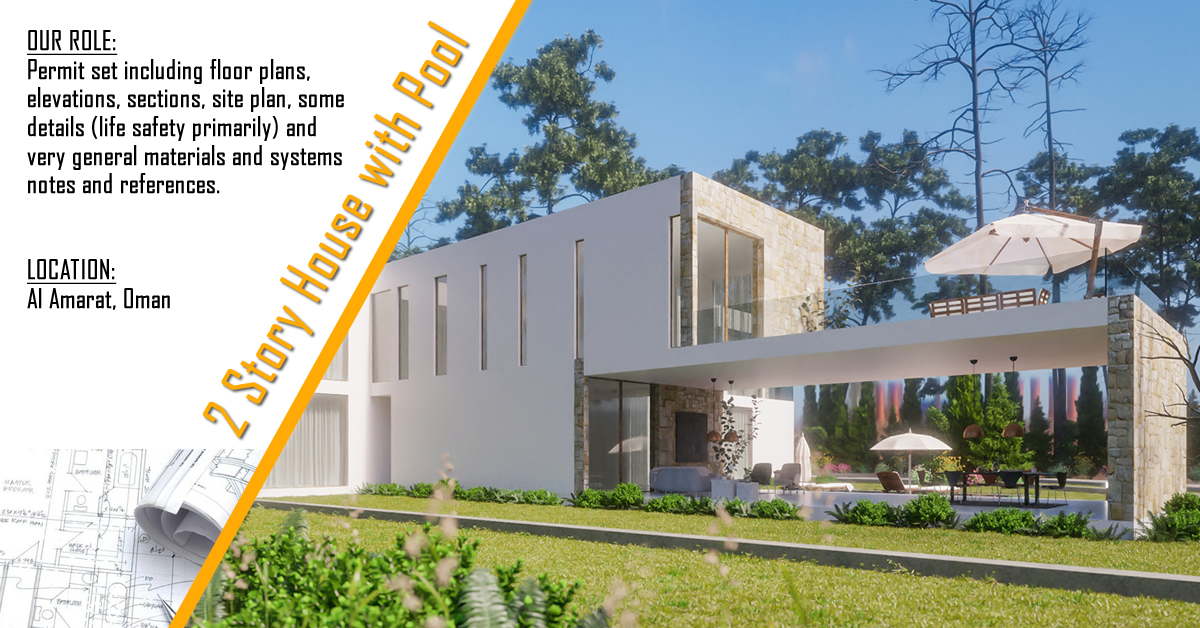#Oman - Two-Story House with Pool - #residential building - Our role: Permit set including floor plans, elevations, sections, site plan, some details (life safety primarily) and very general materials and systems notes and references.
cas-engineers.com/pf/2-story-hou…