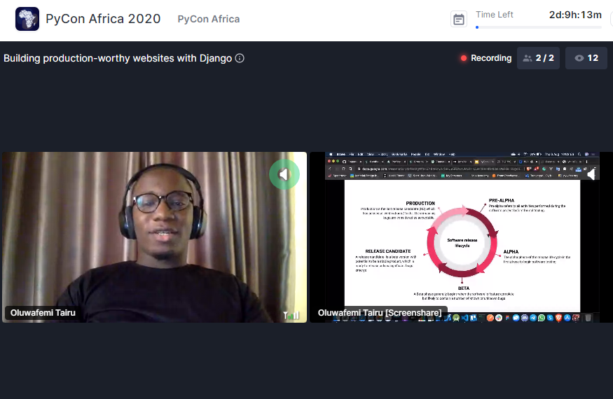 aemmillia's tweet image. #HappeningNow &quot;Building production-worthy websites with Django&quot; by Tairu Oluwafemi (@_emmarex_ ) 
@pyconafrica @djangoproject #PyConAfrica20 #pycon #python #100daysofcode