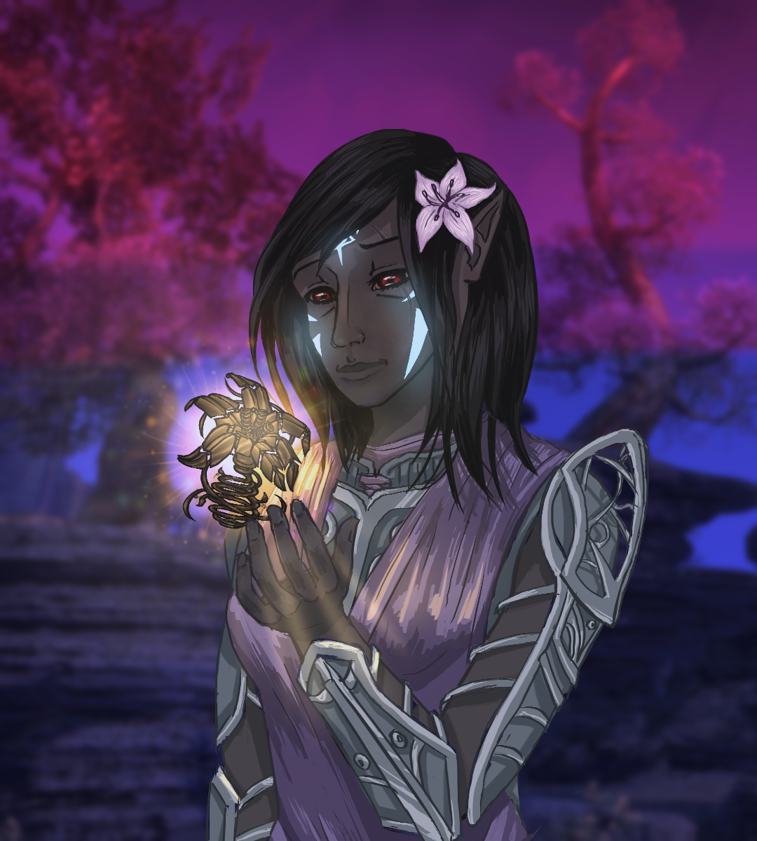 DrawnOutToSea's tweet photo. Decided to draw my girlfriend @kexira's Vestige as well, Delni Veniryn, who may be feeling a little lovesick over a certain Clockwork God. #ESO #ClockworkCity https://t.co/lBLXaQaAxA
