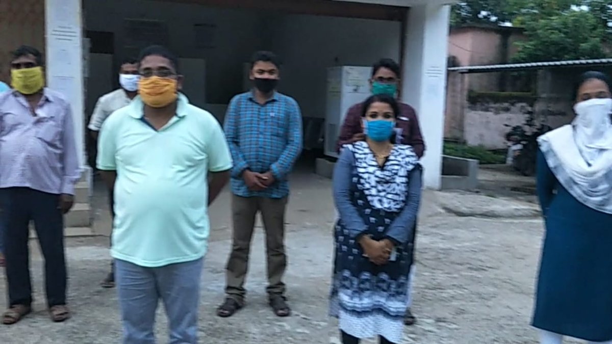 Silent prayer and oath taking to honour the sacrifice of COVID Warriors.    From Erasama tahasil.