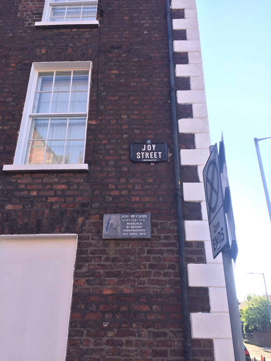 7.  #Belfast A memorial plaque to Joe McCann sits on the end of Joy Street near corner of Hamilton Street.There have been a few paintings of the Street, most notable being William Conor’s 1923 “Wedding in Joy Street”.