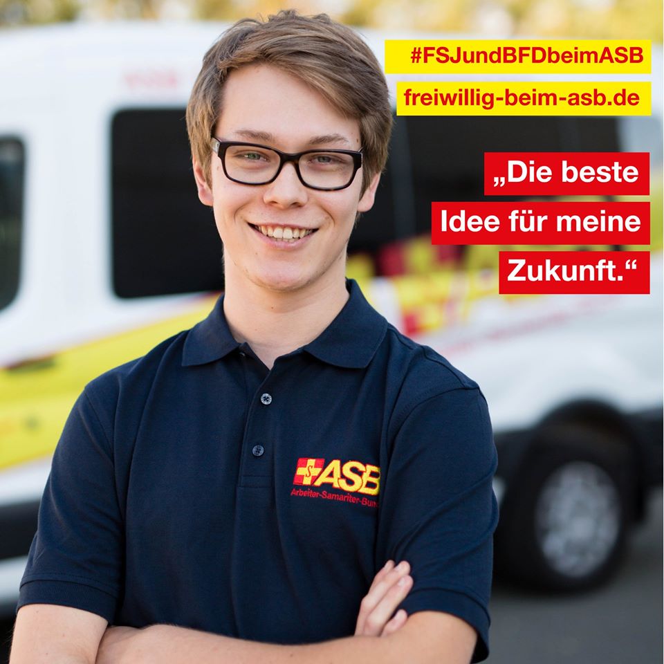 Beginn deinen Freiwilligendienst (FSJ oder BFD)
Durch ein FSJ/BFD erlebst du Solidarität, gestaltest die Gesellschaft mit und vor allem deine eigene Zukunft.
Neugierig geworden? Dann melde dich einfach, wir freuen uns auf dich!
freiwillig-beim-asb.de
#freiwilligbeimasb #fsj #bfd
