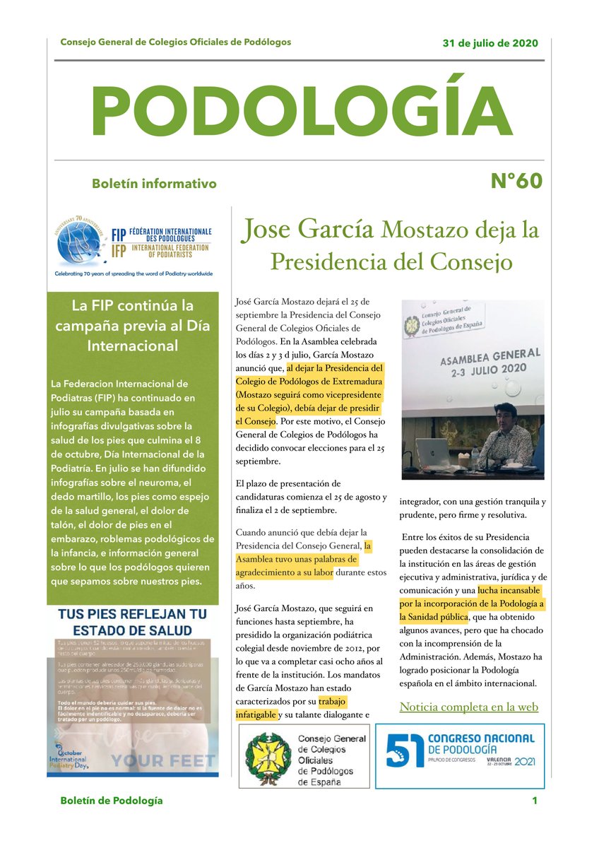 ICOPCV's tweet photo. ℹ️ Aquí os dejamos el Boletín informativo nº60 del @CGPodologos por si lo queréis consultar 😉
#cgcop
#boletínpodología https://t.co/rvL8UJqal8