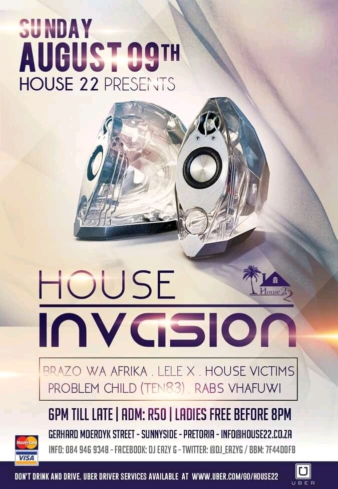 _EazyG's tweet photo. #ThrowbackThursday to our debut event @House_22 ft @BrazoWaAfrika @HouseVictimzSA @Phonelessdj @RabsVhafuwiSA @LeleX_SA 

#HouseInvasion 
#EAZY_G_ENTERTAINMENT https://t.co/LRFWQWSRSA
