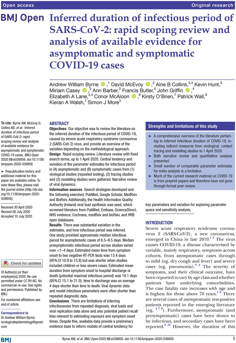 CVERA (@ucd_cvera) on Twitter photo Important #COVID19 paper by @AndyByrneSci et al - "Inferred duration of infectious period of SARS-CoV-2: rapid scoping review and analysis of available evidence for asymptomatic and symptomatic COVID-19 cases" bmjopen.bmj.com/content/10/8/e… <a href="/BMJ_Open/">BMJ_Open</a> <a href="/agriculture_ie/">Dept of Agriculture, Food and the Marine</a> <a href="/UCD_Research/">UCD Research</a> <a href="/HIQA/">HIQA</a> Important #COVID19 paper by @AndyByrneSci et al - "Inferred duration of infectious period of SARS-CoV-2: rapid scoping review and analysis of available evidence for asymptomatic and symptomatic COVID-19 cases" bmjopen.bmj.com/content/10/8/e… <a href="/BMJ_Open/">BMJ_Open</a> <a href="/agriculture_ie/">Dept of Agriculture, Food and the Marine</a> <a href="/UCD_Research/">UCD Research</a> <a href="/HIQA/">HIQA</a>