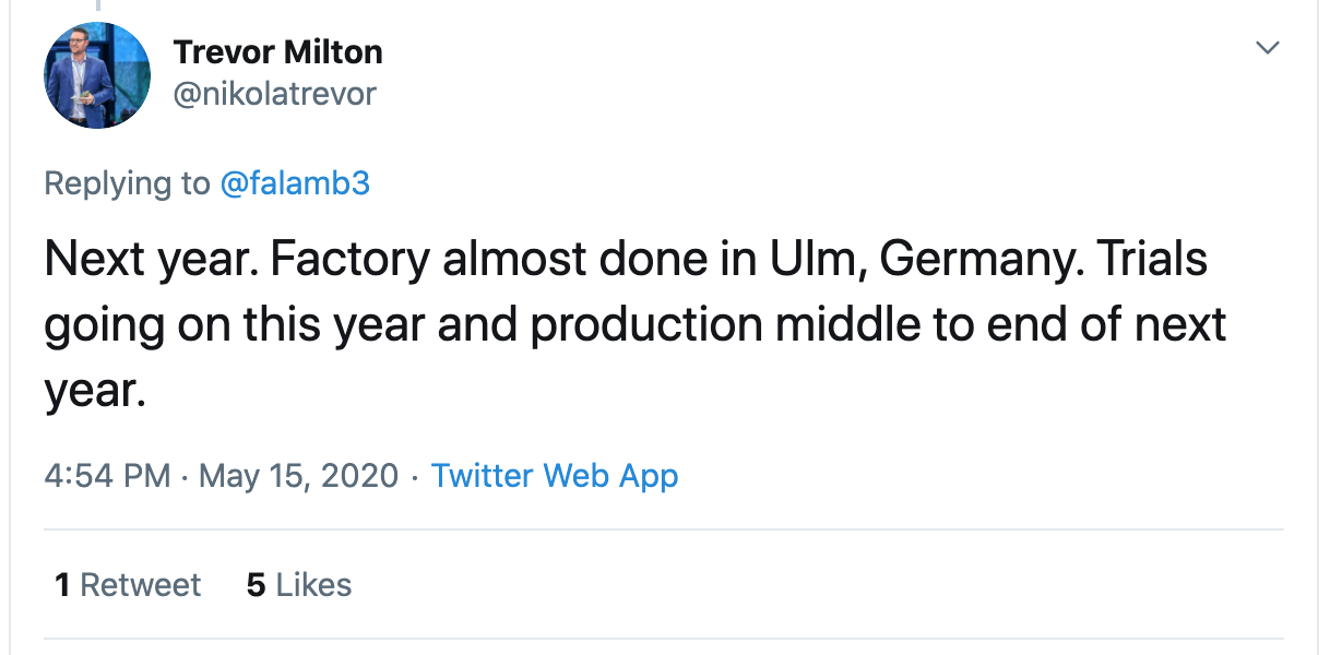 Jessica Meckmann Nkla Thread Time Recent Comments Made By Nikola Executives Nikolatrevor And Mark Russell Made Me Curious About The Current State Of Their Iveco Ulm Germany Factory Almost 3 Months Ago Trevor Said The Ulm Factory
