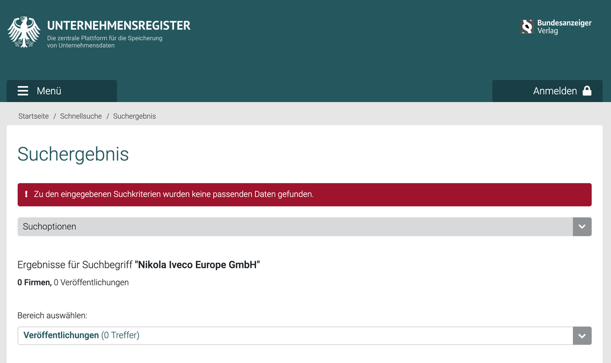In Germany all GmbH (similar to a LLC) are to be registered with a federal "Handelsregister" but I was unable to find a registration for "Nikola Iveco Europe GmbH". Maybe somebody else can find it, I couldn't. I therefore wonder if that company even exists...