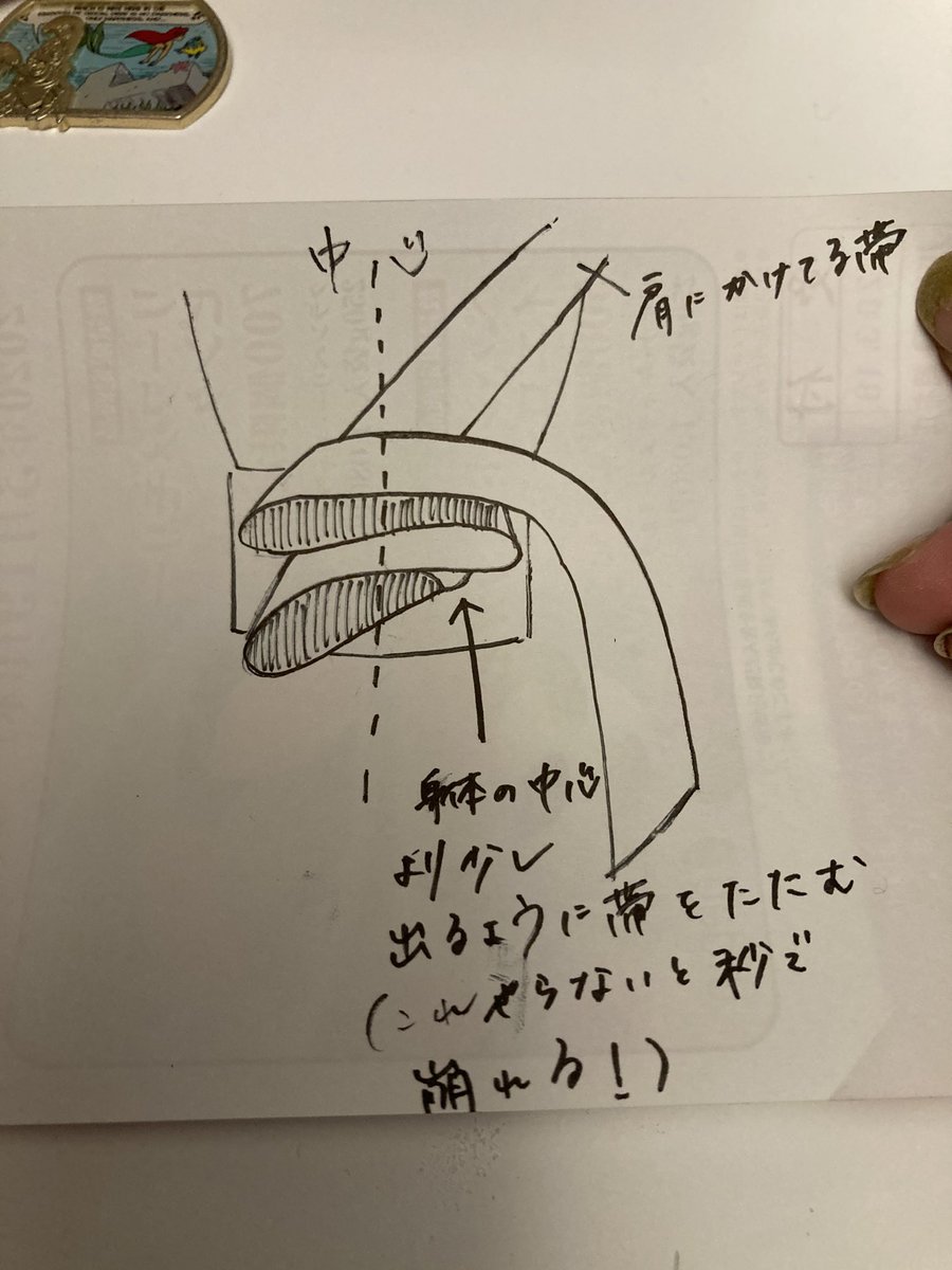 これやり方の③でヒダを取ったあとゴムで真ん中縛っておくと崩れにくくなる!
あと画像の部分気をつけて〜! 