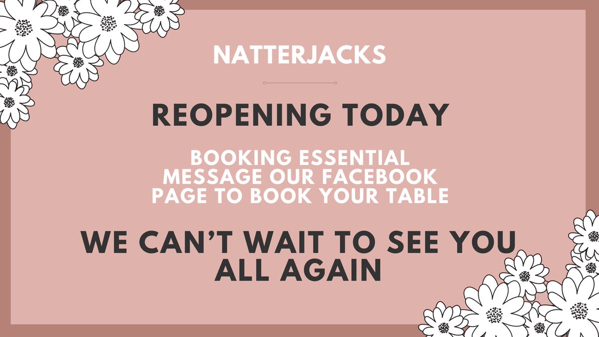 We reopen our doors at 4pm TODAY 

Book your table via our Facebook page

We can’t wait to see you all again 😃