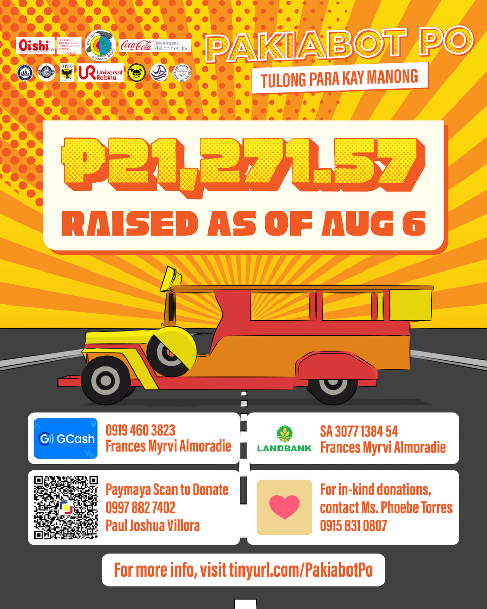 upgeosoc's tweet photo. PAKIABOT PO,TULONG PARA KAY MANONG UPDATE 

Tayo po ay nakalikom na ng Php 21, 271.57 para sa ating mga jeepney drivers. 

Maraming salamat patuloy na pagtulong sa aming donation drive! https://t.co/givcAyKr2U