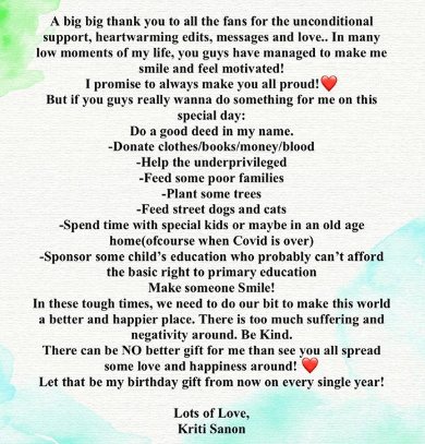 @kritisanon here is your birthday message to your fans. I hope u see this full thread fully.I had done my part by helping others now it is my humble request to you  @kritisanon to take this  #sdgchallenge.I hope u accept this and do your part. Waiting for your reply mam. Thanks