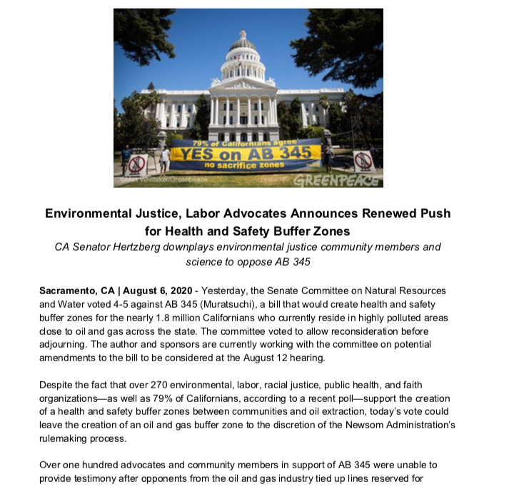 cejaaction's tweet photo. The fight for health and safety setbacks is far from over.

👇👇👇
NEW: Read the press statement from @CCEJN @CRPE_EJ @UDWA @cejaaction and the @VoicesCA coalition responding to yesterday's vote on #AB345.  
👇👇👇

#Nodrillingwherewereliving #YESonAB345 @AsmMuratsuchi https://t.co/3FYg91zUny