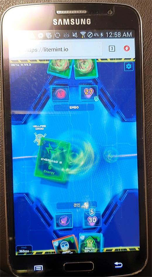 LitemintHQ's tweet photo. ...and with the new low-resolution mode, the game can run on feature phones like Samsung Galaxy Grand 2 (#noinstall on mobile browser)! Instant battles on #AnyDevice #Anywhere #tcg #ccg #gamedev #sdex #blockchain #collectibles #nft #StellarFamily https://t.co/RinXmVGupC