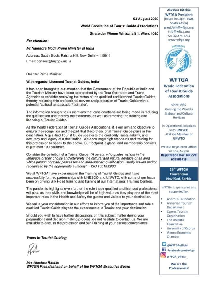 DrRuchiSingh8's tweet photo. @PMOIndia @narendramodi @prahladspatel @tourismgoi @MinOfCultureGoI @smeenakshi9 @RupPannuBrar @IITTM_NOIDA 
TGFI is a member of @WFTGAofficial. Please refer to the letter addressed to #PMOIndia, this is such a crucial time to support each other, not to crush.
@UNWTO #saveRLGs https://t.co/Y8dWJIWlGy