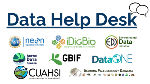 NEON_sci's tweet image. The #DataHelpDesk is still going strong at #ESA2020! Today, presenters from @DataONEorg, @arcticdatactr, @EDIgotdata, & @Neotomadb will be discussing various topics surrounding sharing data. Learn more here: buff.ly/39HbiCW