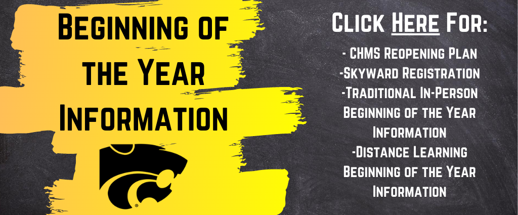 Check out our new "Back to School" page for our reopening plan, Skyward registration, Traditional Student Info, and Distance Learning Info.  Here's the link:  chm.rcschools.net/apps/pages/ind…