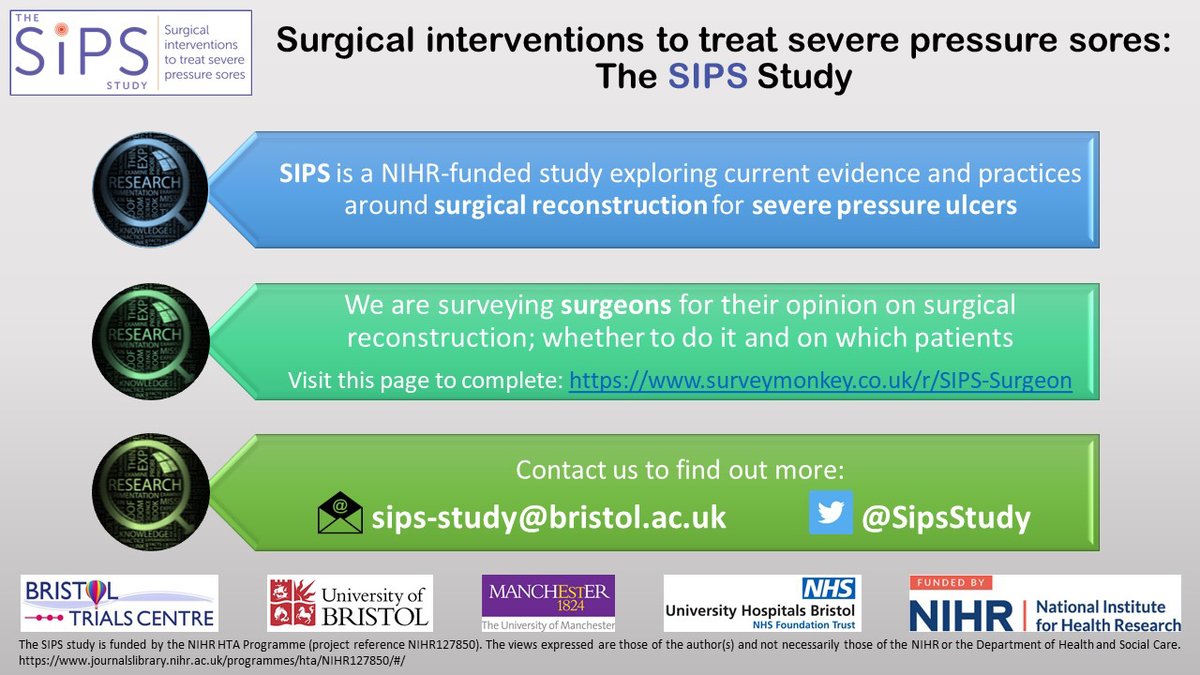 BAPRASvoice's tweet photo. .@SipsStudy invites BAPRAS members to complete the following online survey about how surgeons in the UK treat pressure ulcers (PU), and the factors that influence decisions on offering reconstructive surgery to individual patients
👇
https://t.co/gW3m20wD4j https://t.co/aoYV9HEMS7