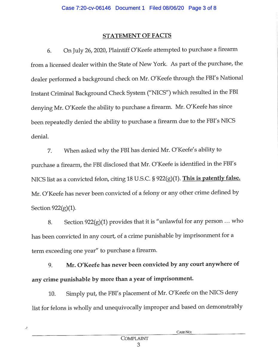 JamesOKeefeIII's tweet photo. BREAKING: I have just filed a lawsuit against the @FBI for infringing upon my 2nd Amendment Right to Bear Arms.

They have erroneously put me on the Federal NICS Background Check System as a convicted felon. 

The problem? I am NOT a convicted felon.

#WeHaveRights https://t.co/MBHLhO333I