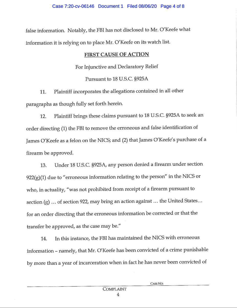 JamesOKeefeIII's tweet photo. BREAKING: I have just filed a lawsuit against the @FBI for infringing upon my 2nd Amendment Right to Bear Arms.

They have erroneously put me on the Federal NICS Background Check System as a convicted felon. 

The problem? I am NOT a convicted felon.

#WeHaveRights https://t.co/MBHLhO333I