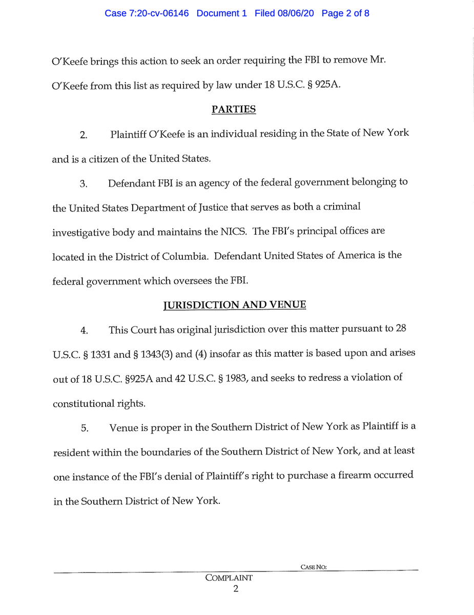 JamesOKeefeIII's tweet photo. BREAKING: I have just filed a lawsuit against the @FBI for infringing upon my 2nd Amendment Right to Bear Arms.

They have erroneously put me on the Federal NICS Background Check System as a convicted felon. 

The problem? I am NOT a convicted felon.

#WeHaveRights https://t.co/MBHLhO333I