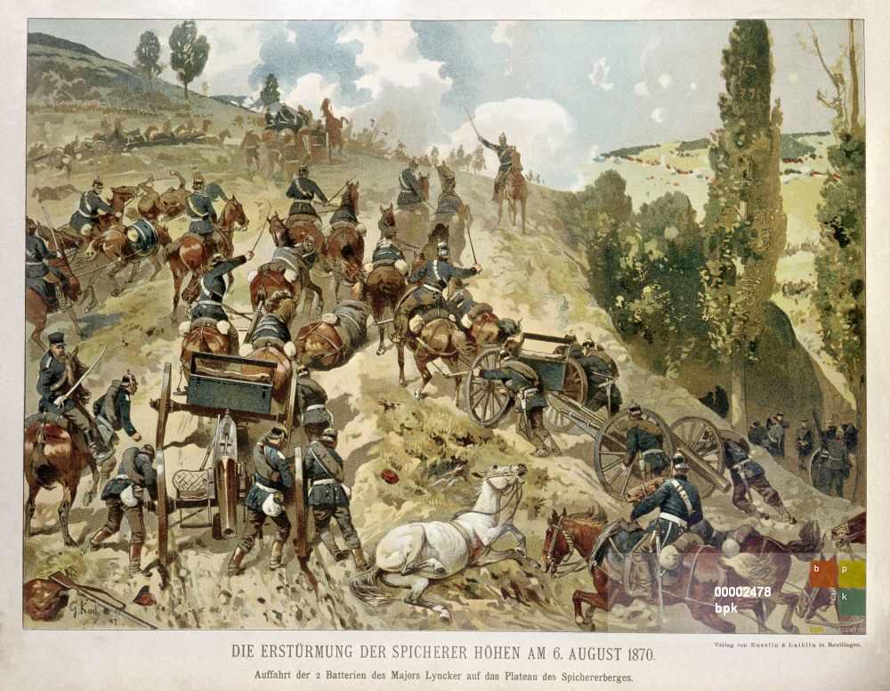 bpkimages's tweet photo. #DeutschFranzösischerKrieg 1870/71: Heute vor 150 Jahren setzten sich preußische Einheiten in der Schlacht bei #Spichern unter schweren Verlusten gegen französische Verteidiger auf den Spicherer Höhen durch.
Abbildung: bpk https://t.co/sOm3qAEMtp