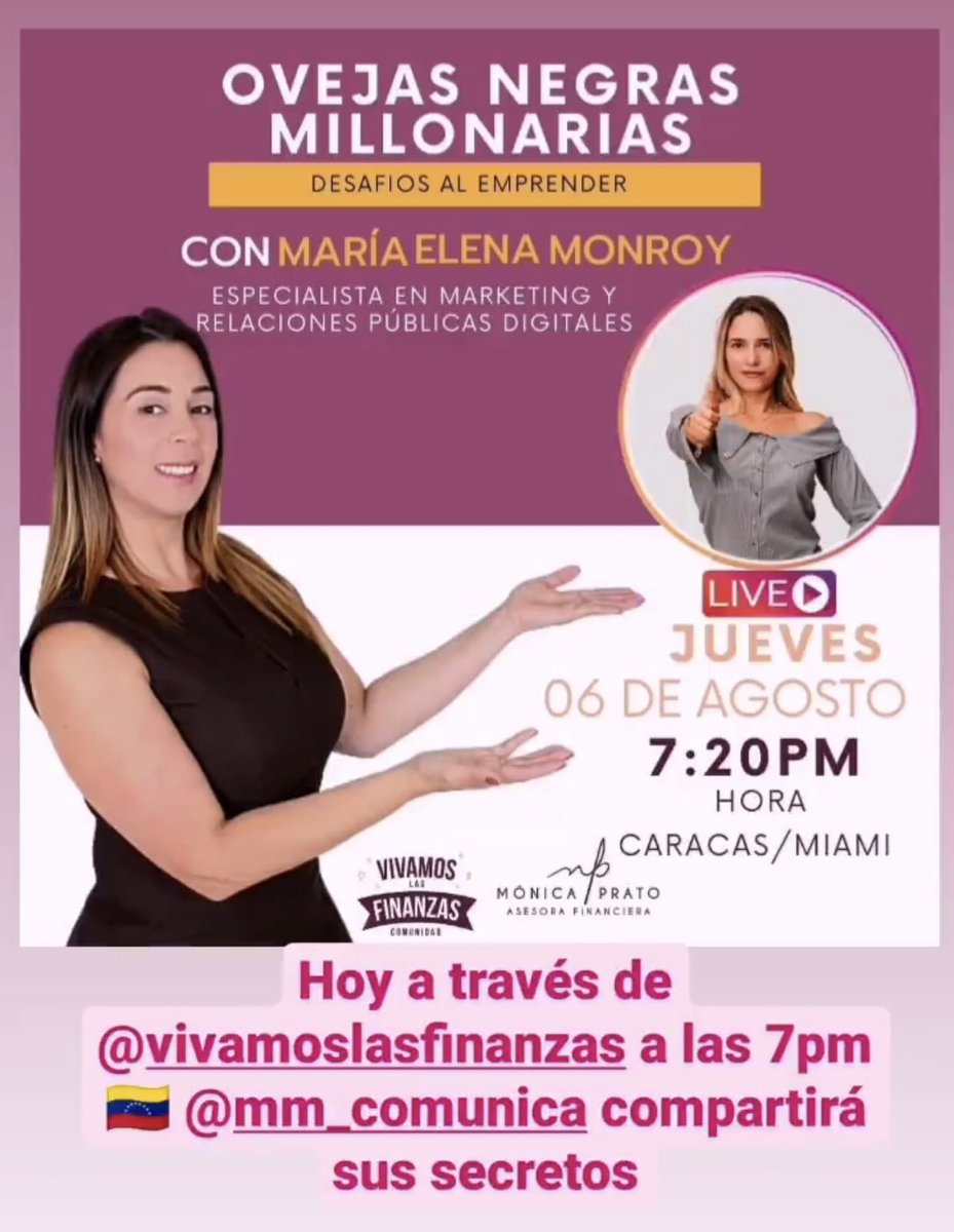 mm_comunica's tweet photo. Los invito este jueves #6Ago a este IG Live de #emprendimiento con @monicaprato37 Gracias a ella por la invitación 🚀💥🔥 https://t.co/6A0i6zGxGq