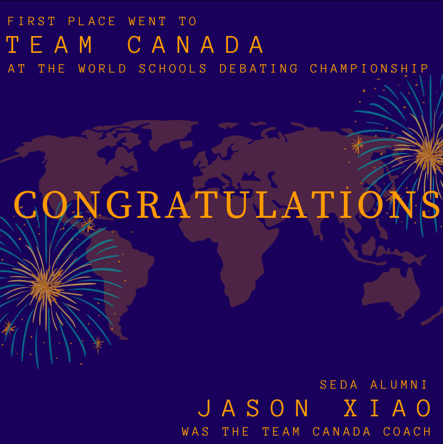 SaskDebate's tweet photo. Congratulations to SEDA Alumni Jason Xiao for coaching Team Canada to victory at the World Schools Debating Championship, hosted virtually by the Mexican Debate Association. 68 Nations competed!  Watch Team Canada win the final at https://t.co/Bh88pOJCx6 #saskdebate https://t.co/rLr10oso0M