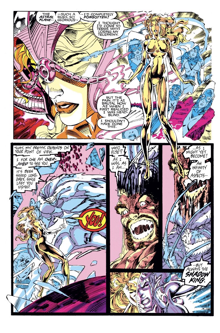Uncanny 273Banshee notices Moira isn’t herself. Jean Grey encounters SK while using Cerebro. SK uses the demonic form we first saw in Excalibur. Psylocke has to rescue her. Editor’s Note says “AS Amahl Farouk” ... suggests possession like Reisz, yes?