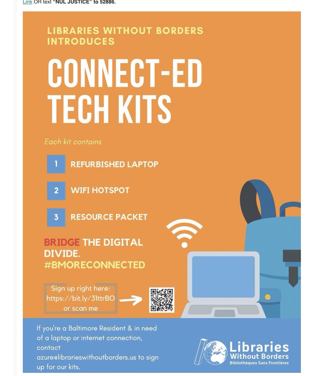LenValyrian's tweet photo. If you’re a Baltimore resident in need of a laptop &amp; wifi continue the email on the flyer #Baltimore #techkits #distancelearning https://t.co/zqcAM7HHVN