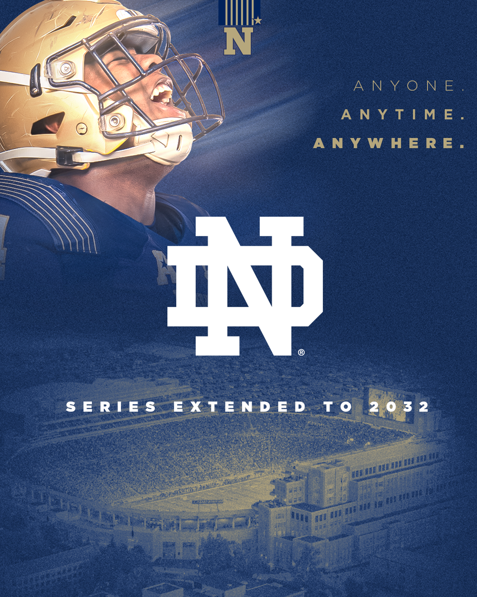 NavyFB's tweet photo. Anyone. Anytime. Anywhere. We'll always be ready.

We will welcome @BYUfootball to Annapolis on Sept. 7th on @espn, and look forward to renewing our rivalry with @NDFootball well into the future.

Full Article: https://t.co/v6T8piLvP6

#BuiltDifferent https://t.co/tnhwx2VNOg