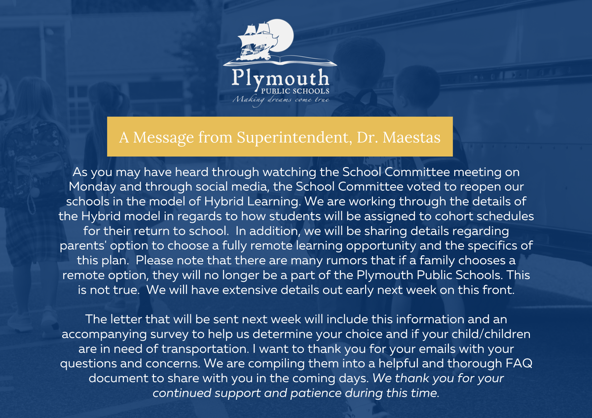 Dear Parents and Guardians, please take a moment to read the following message from Dr. Maestas.