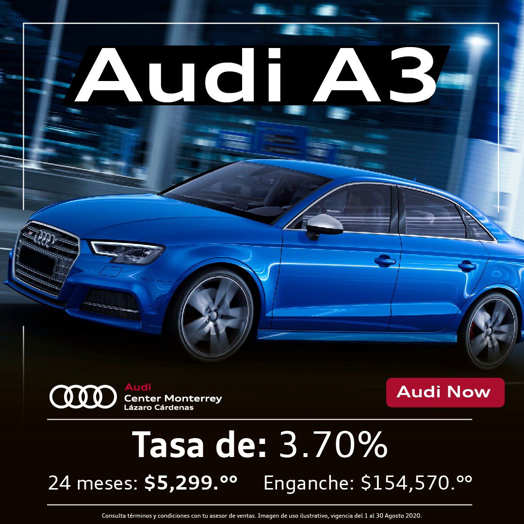 ¡Audi Now es la mejor manera de estrenar tu Audi! 🤩🤩

Da un enganche del 20% al 50%
Elije tu plazo 24 o 36 meses 

Al final del plazo decide que hacer:
✔️ Cambiarlo por un nuevo 
✔️ Devolverlo
✔️ Quedártelo  (liquidando el restante)