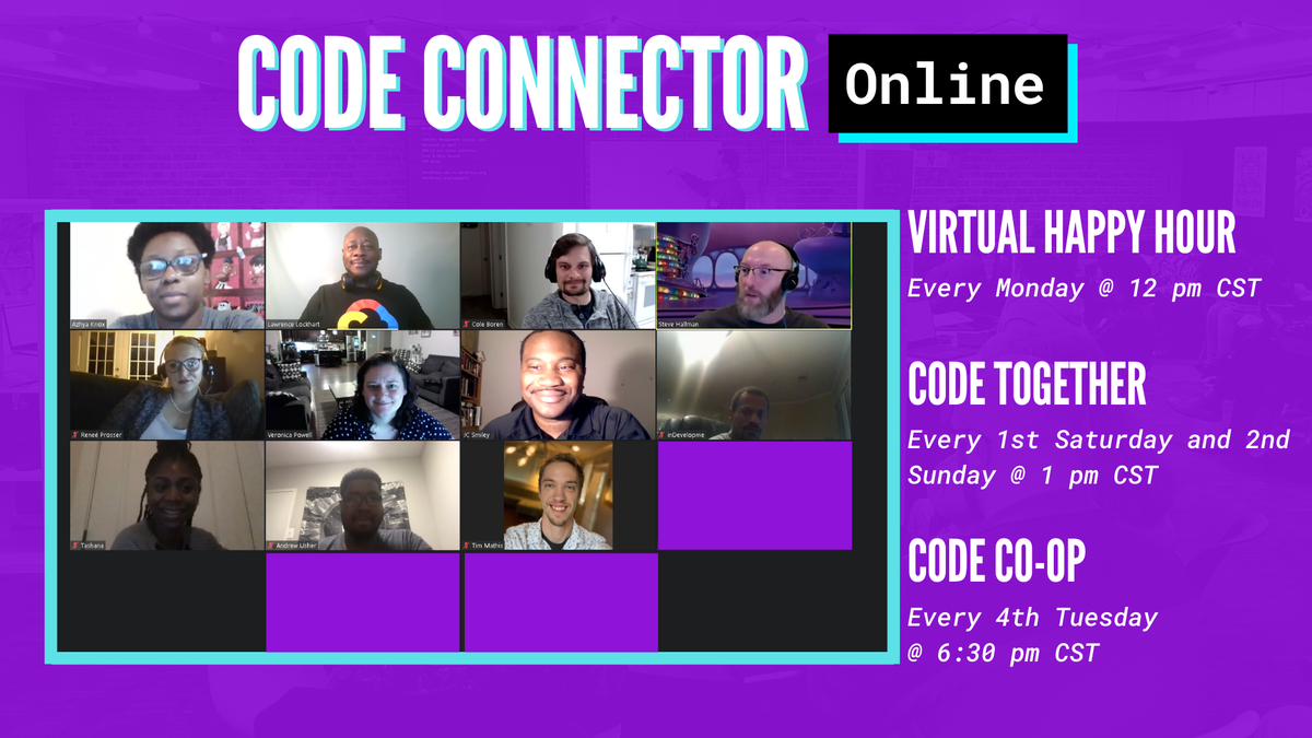 codeconnector_'s tweet photo. Every month we offer a range of events to provide support, mentorship, and exposure to in-demand technologies and careers!
#mentorship #together #community  #learn #grow #future #career #progress #local #tech #code #coding #programming #software #developer #100daysofcode #meetup https://t.co/UzdtPq7X1g