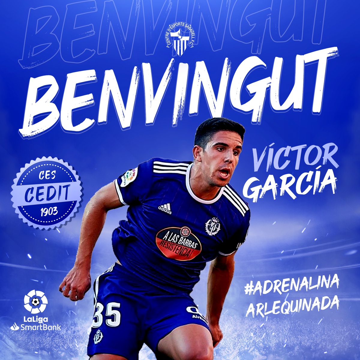CESabadell's tweet photo. 🚨 [OFICIAL] ✍️🏻 Víctor García, primera incorporació del @CESabadell 2020/21!

🤝 Arriba cedit del @realvalladolid

☑️ García s'ha estrenat aquesta temporada a @LaLiga amb un gol en el seu debut

⚡️ Velocitat, recorregut i desequilibri!

👋🏻 Benvingut!

#AdrenalinaArlequinada https://t.co/6N74cJG0Yq