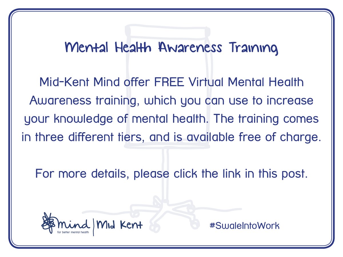 MidKentMind's tweet photo. Part of what you can do whilst you are job-hunting is to take additional training - and that could include bolstering your #mentalhealth knowledge.
We offer lots of free training which you can take on our website: https://t.co/3ylJuZrrEt
#SwaleIntoWork | @JCPinKent | #Swale https://t.co/zFOQ1ejAs0