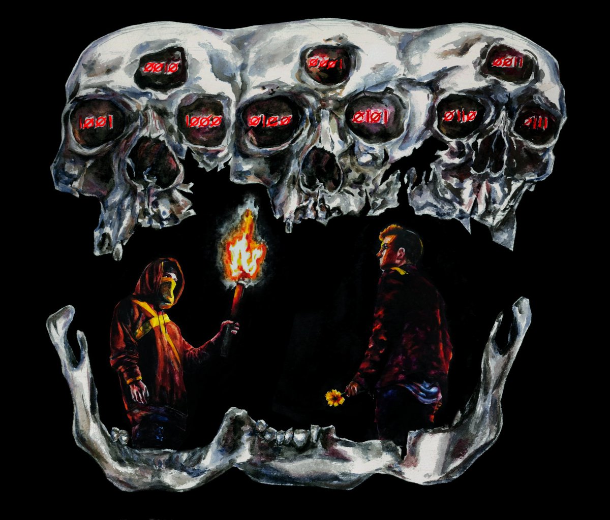 Hiding in the mouth of the beast, they destroy him from the inside
He loses teeth, loses strength, loses grip
His eyes are glowing with death rage
They are destroying the beast from the inside and set themselves free

#cliqueart #twentyonepilots